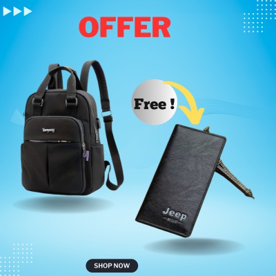 New leisure nylon ladies CHINA Bagpack (Black ) With Free Wallet